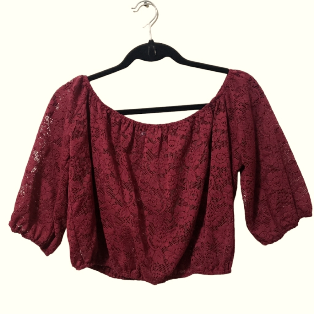Lace Off Shoulder Cropped Blouse Large